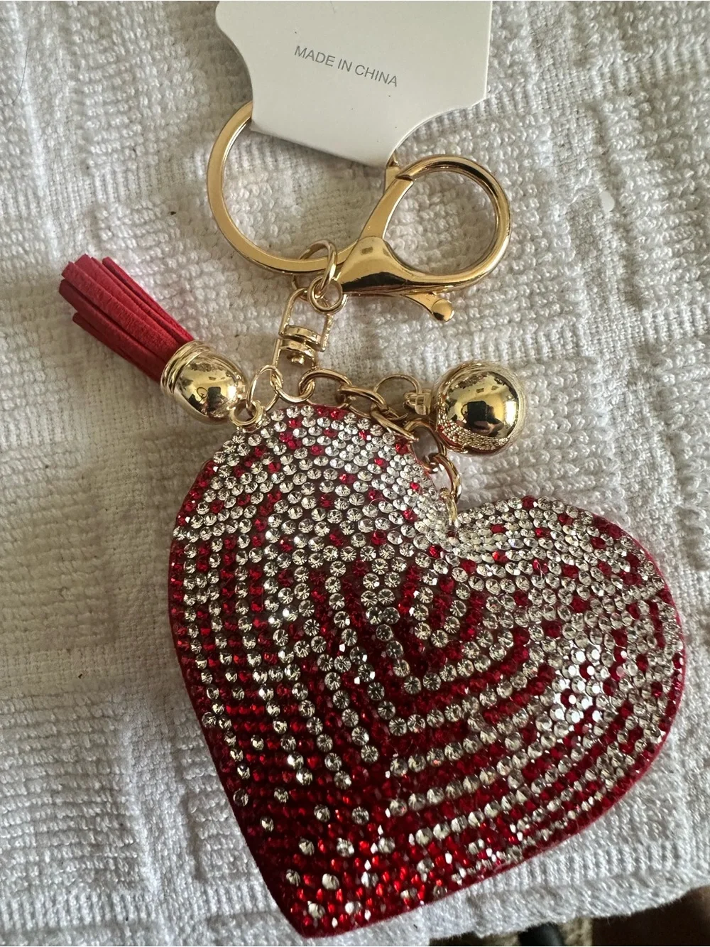 Source Unknown Red and Gold Crystal Heart Keychain with Tassel